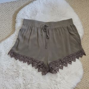 Olive green drawstring shorts